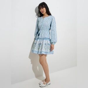 NWT‎ Bombay Paisley | Women’s Light Blue/White Floral Long Sleeve Mini Dress, XS